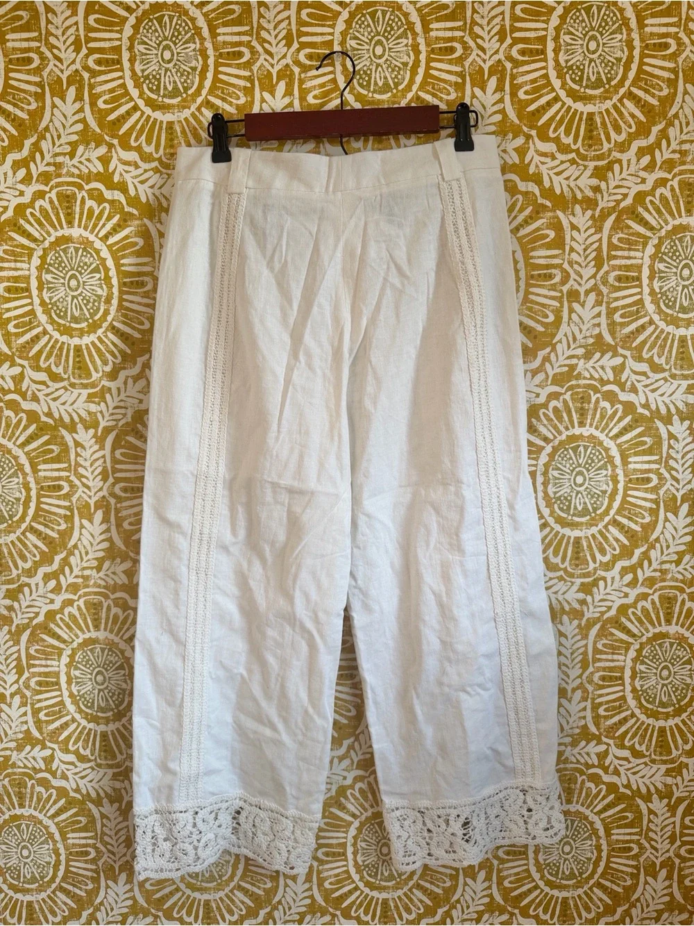 NWT Zara Linen Blend Crochet Wide Leg Cropped Pants Bloggers Fave in Ecru Sz M